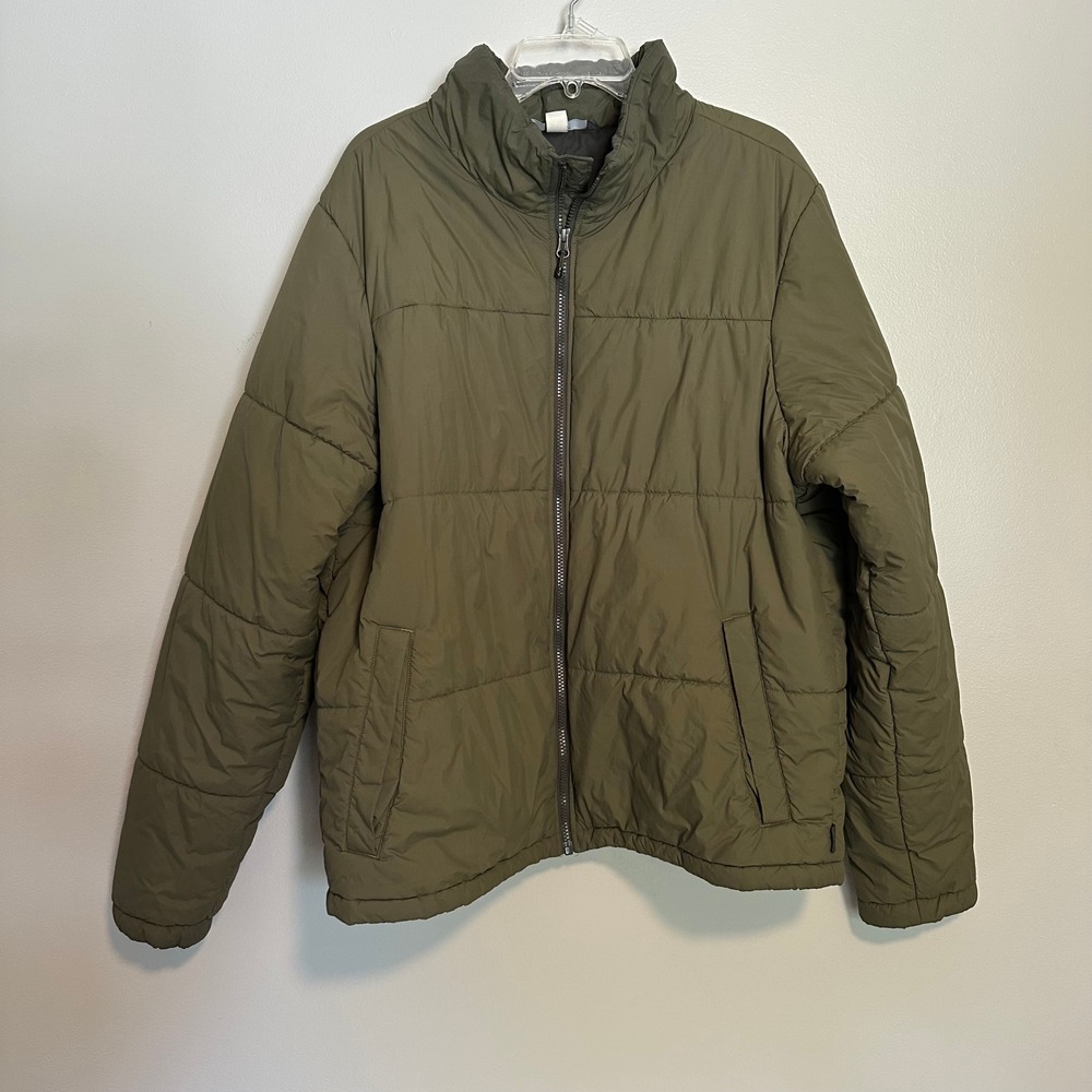 REI Co-op Mens Insulated Puffer Jacket Olive Green Full Zip Mock Neck XL